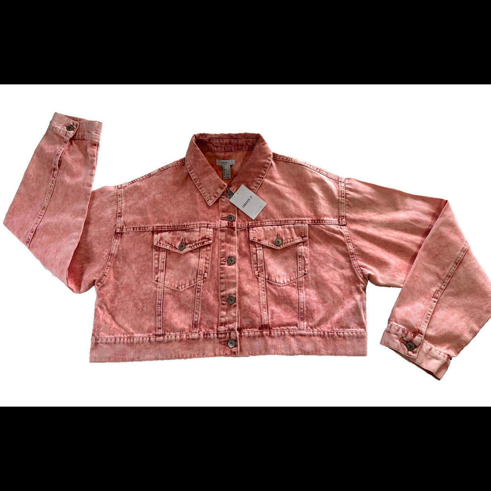 Jacket FOREVER 21 Pink Cropped Trucker Size X-Large *NWT* MSRP $34.99